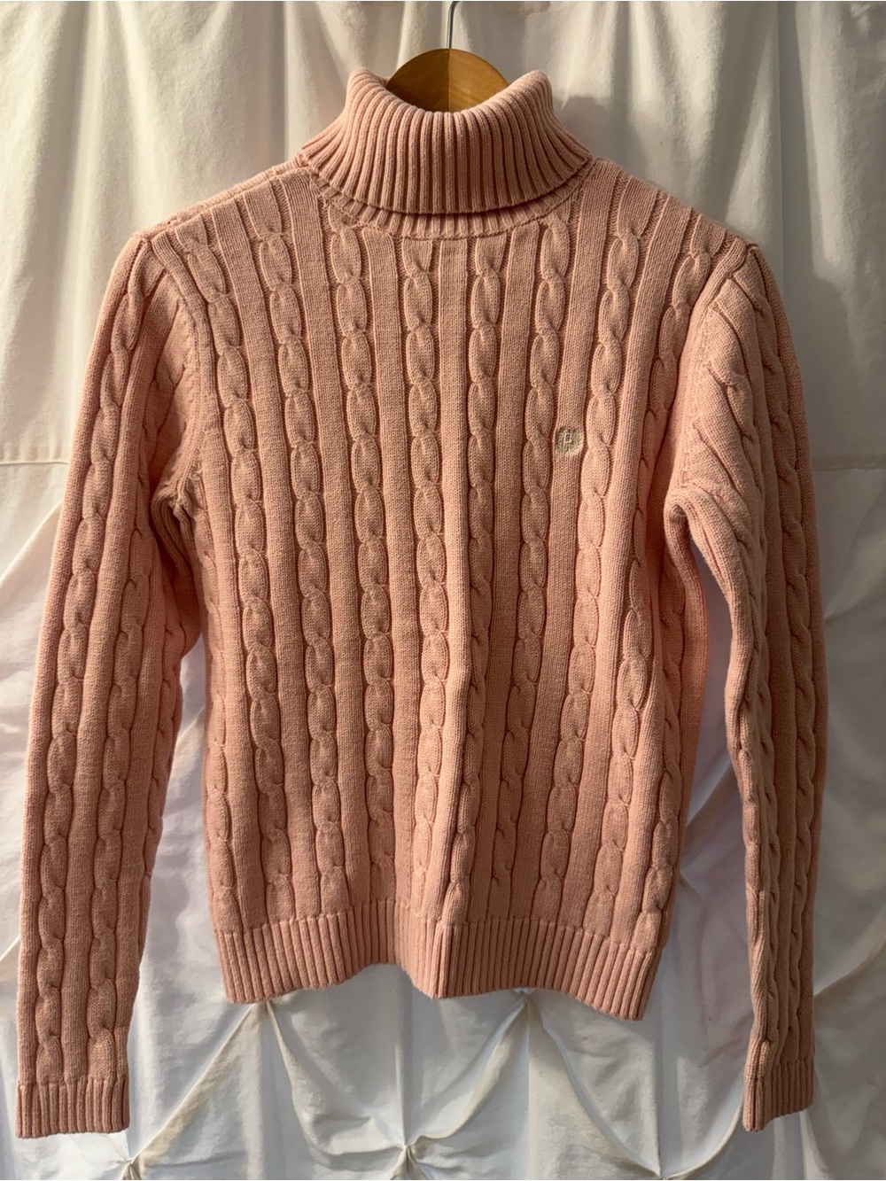 Chaps Pink Cable-Knit Turtleneck Sweater, Size Small